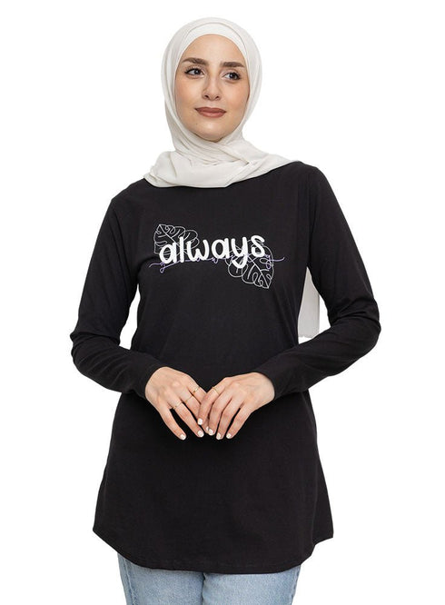 Black Printed Long - Sleeve Design 29 - Khotwh